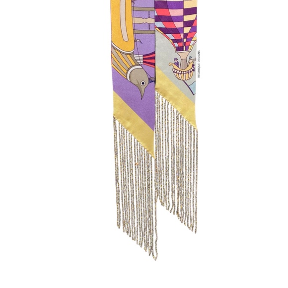 SeraBijoulet™ Handcrafted Silk Skinny Scarf with Beaded Fringe - Picture 5 of 7